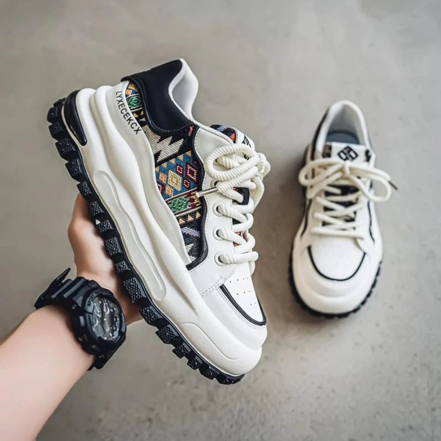 Men's Retro 2.16" Inch Platform Sneakers Breathable Leather Upper Fashion Casual Walking Skate Streetwear