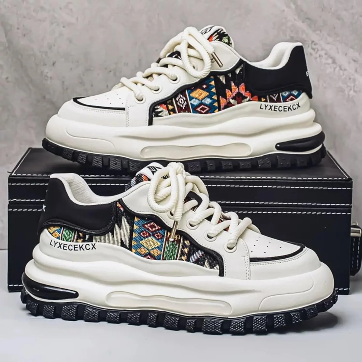Men's Retro 2.16" Inch Platform Sneakers Breathable Leather Upper Fashion Casual Walking Skate Streetwear
