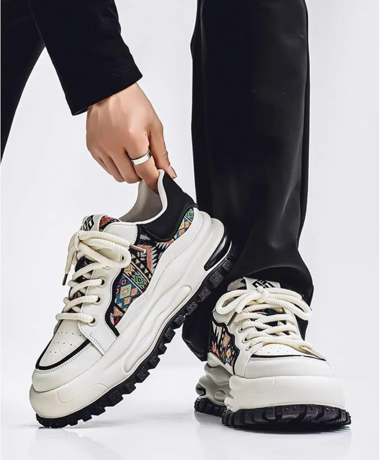 Men's Retro 2.16" Inch Platform Sneakers Breathable Leather Upper Fashion Casual Walking Skate Streetwear