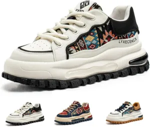 Men's Retro 2.16" Inch Platform Sneakers Breathable Leather Upper Fashion Casual Walking Skate Streetwear
