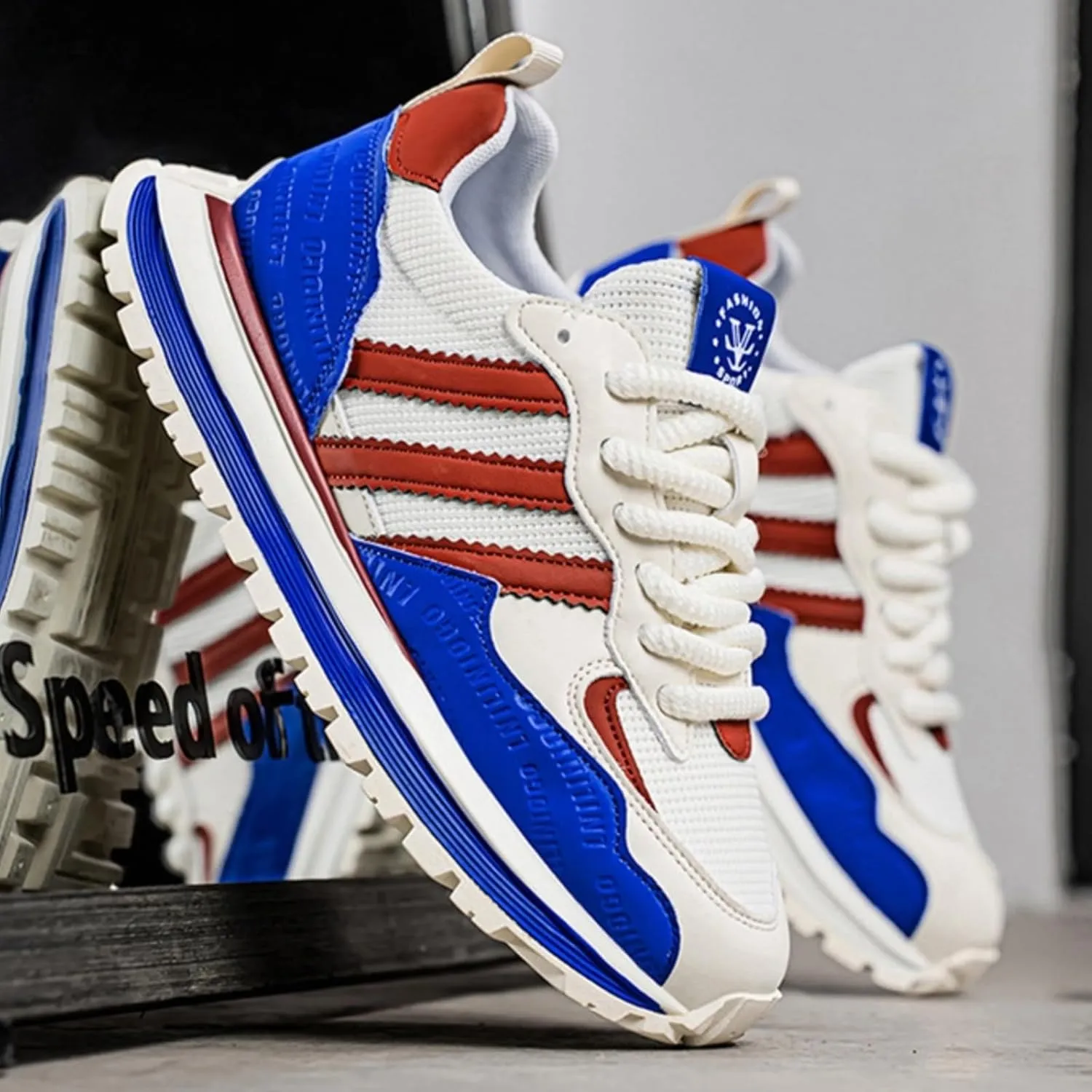 Men’s Retro Jogger Sneakers, Fashion Mesh Suede Trainers, Vintage Street Running Shoes, Iconic Triple Stripe Detailing