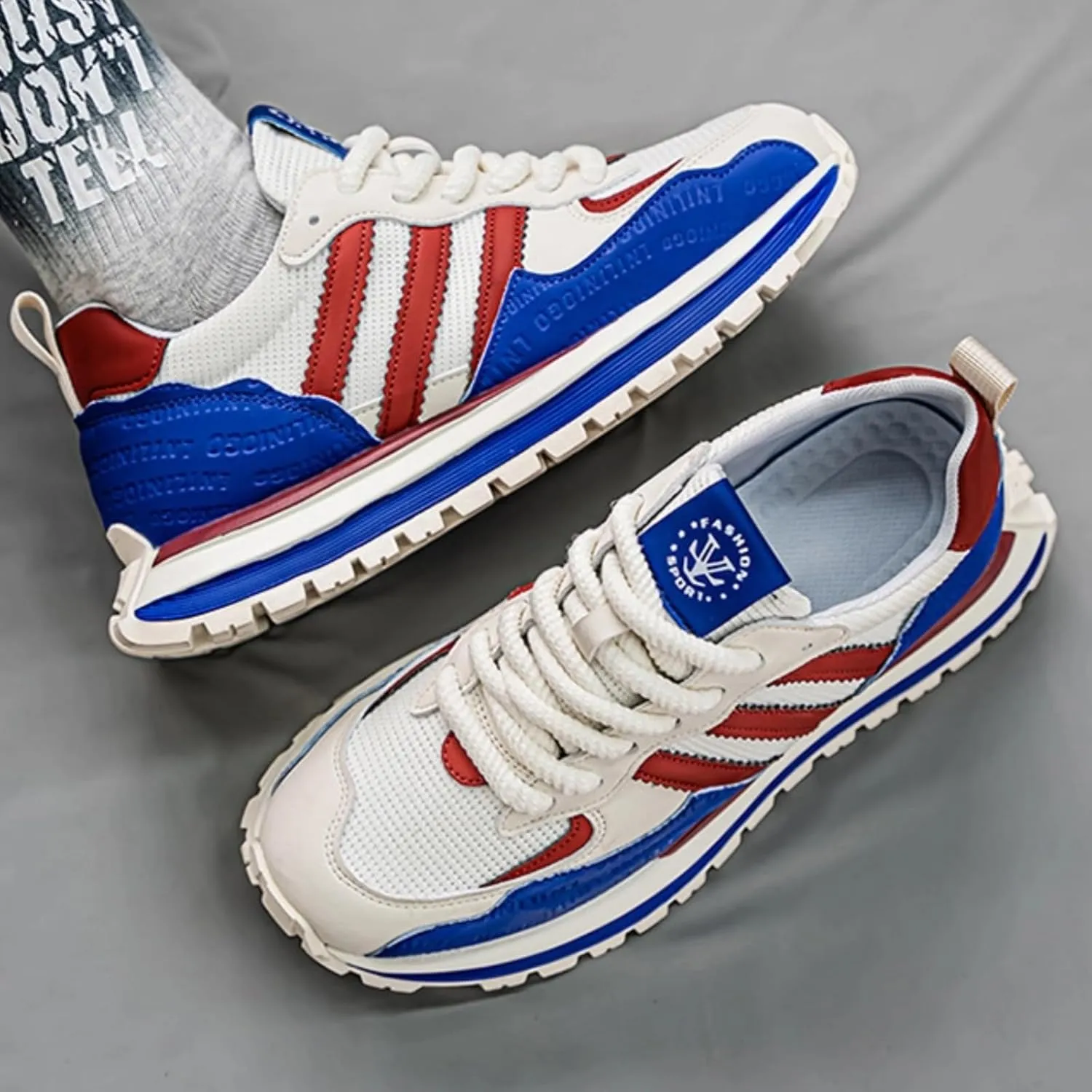 Men’s Retro Jogger Sneakers, Fashion Mesh Suede Trainers, Vintage Street Running Shoes, Iconic Triple Stripe Detailing