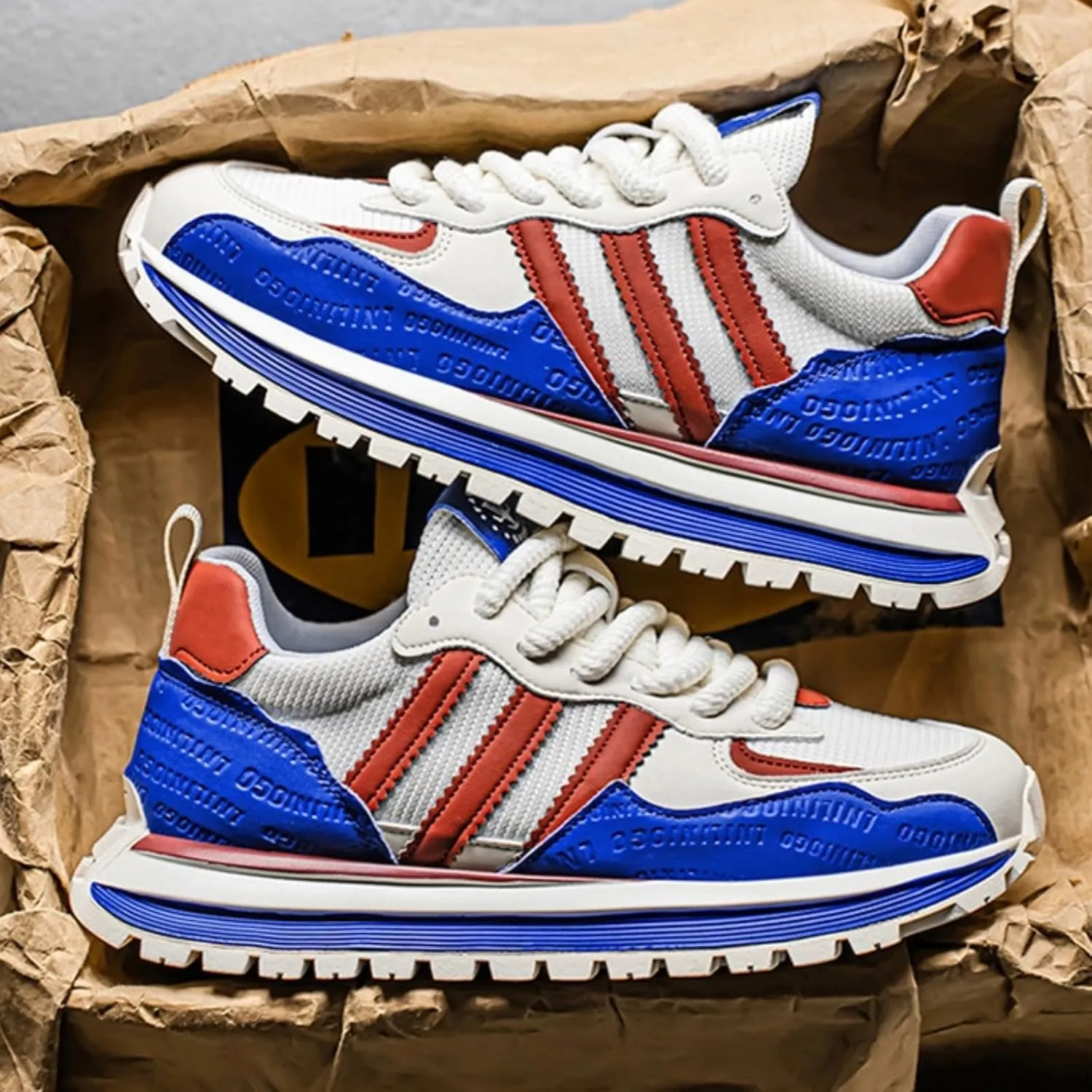 Men’s Retro Jogger Sneakers, Fashion Mesh Suede Trainers, Vintage Street Running Shoes, Iconic Triple Stripe Detailing