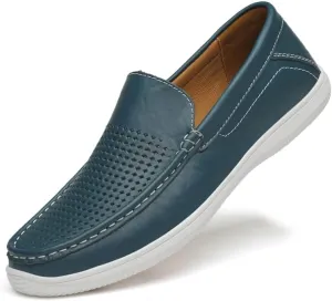 Mens Slip-On Loafers, Casual Leather Shoes, Loafer Flats,Concise Style, Blue, Black