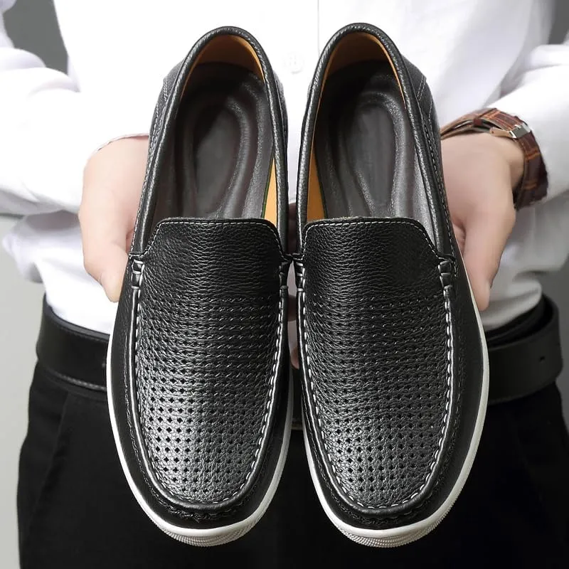 Mens Slip-On Loafers, Casual Leather Shoes, Loafer Flats,Concise Style, Blue, Black