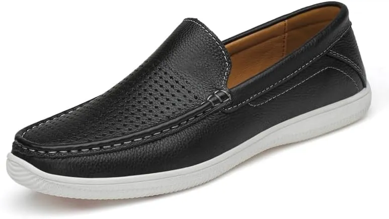 Mens Slip-On Loafers, Casual Leather Shoes, Loafer Flats,Concise Style, Blue, Black