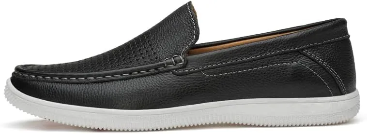 Mens Slip-On Loafers, Casual Leather Shoes, Loafer Flats,Concise Style, Blue, Black