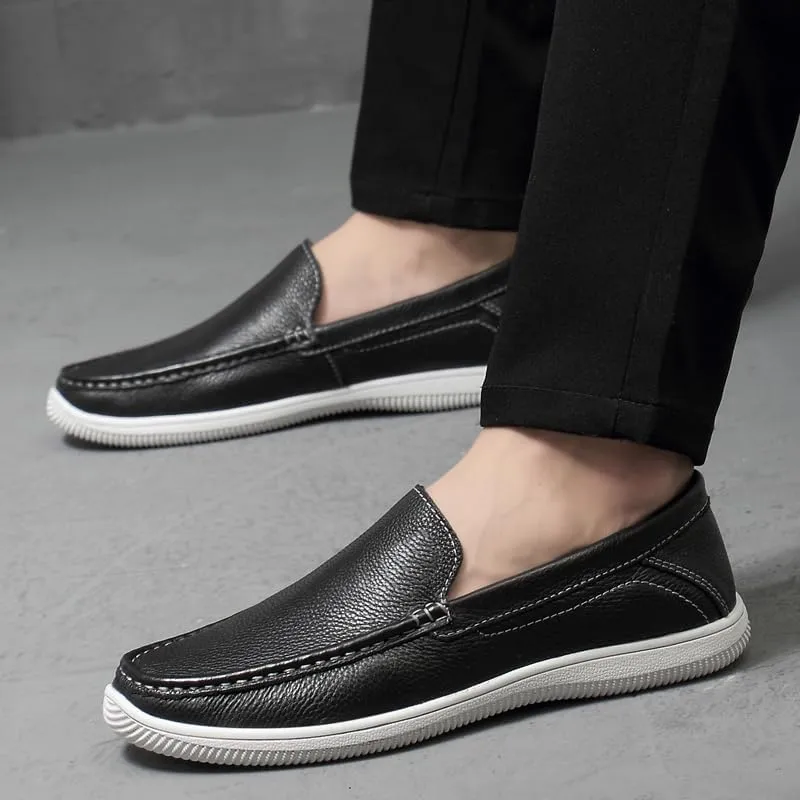 Mens Slip-On Loafers, Casual Leather Shoes, Loafer Flats,Concise Style, Blue, Black