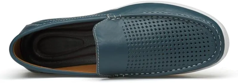 Mens Slip-On Loafers, Casual Leather Shoes, Loafer Flats,Concise Style, Blue, Black