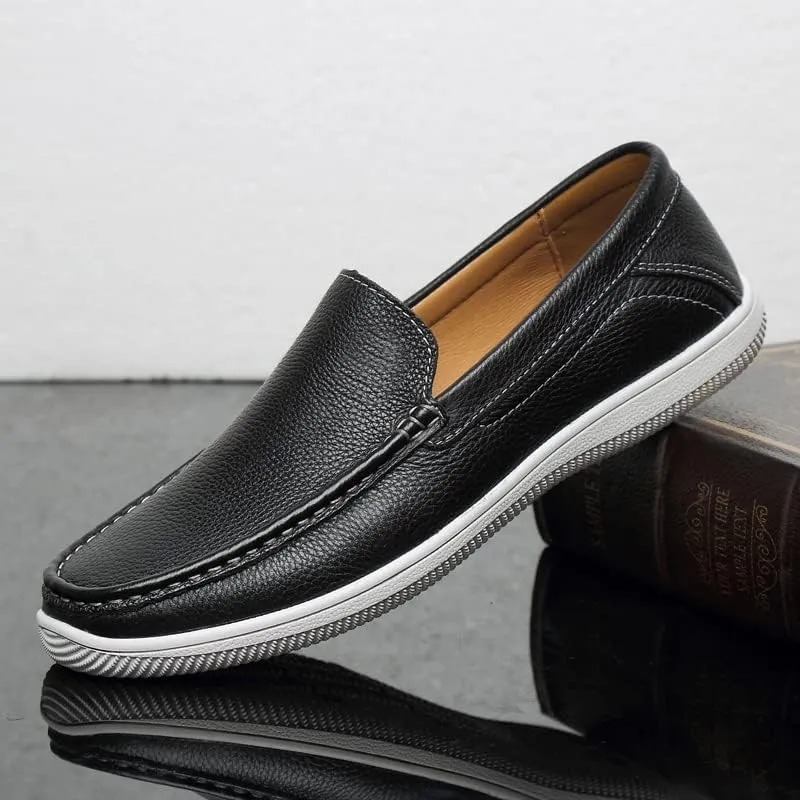 Mens Slip-On Loafers, Casual Leather Shoes, Loafer Flats,Concise Style, Blue, Black