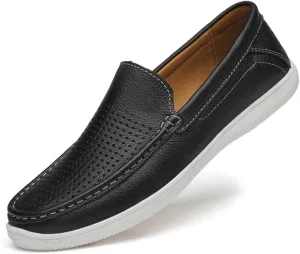 Mens Slip-On Loafers, Casual Leather Shoes, Loafer Flats,Concise Style, Blue, Black