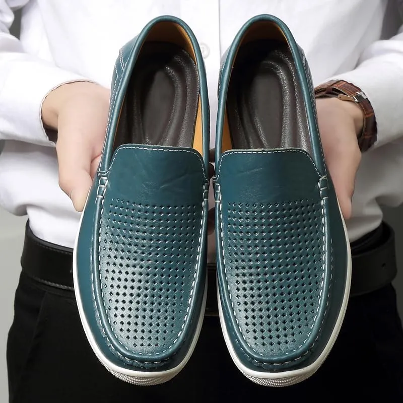 Mens Slip-On Loafers, Casual Leather Shoes, Loafer Flats,Concise Style, Blue, Black