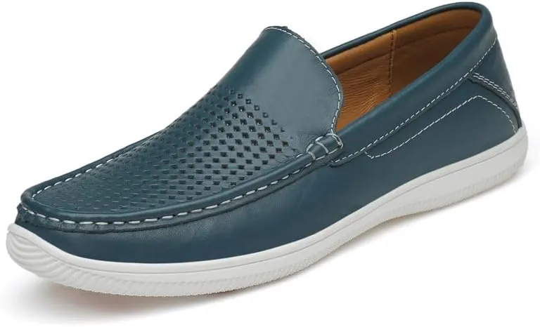 Mens Slip-On Loafers, Casual Leather Shoes, Loafer Flats,Concise Style, Blue, Black