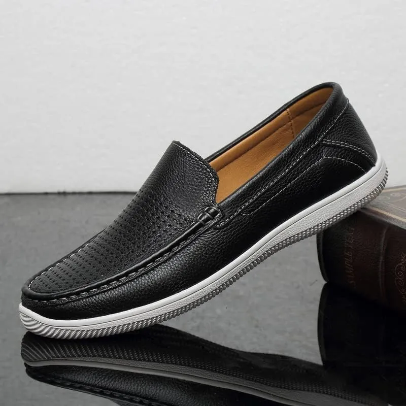 Mens Slip-On Loafers, Casual Leather Shoes, Loafer Flats,Concise Style, Blue, Black