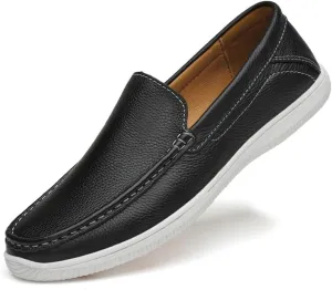 Mens Slip-On Loafers, Casual Leather Shoes, Loafer Flats,Concise Style, Blue, Black
