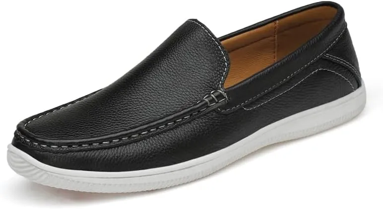 Mens Slip-On Loafers, Casual Leather Shoes, Loafer Flats,Concise Style, Blue, Black