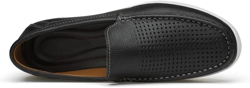 Mens Slip-On Loafers, Casual Leather Shoes, Loafer Flats,Concise Style, Blue, Black