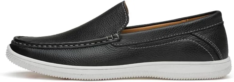 Mens Slip-On Loafers, Casual Leather Shoes, Loafer Flats,Concise Style, Blue, Black