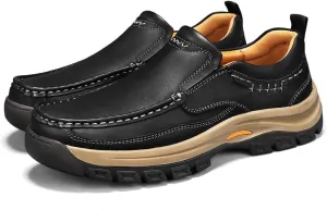 Men's Slip-On Loafers Casual Walking Shoes Comfort Leather Moccasin Style with Rugged Sole Work Office Dress Outdoor