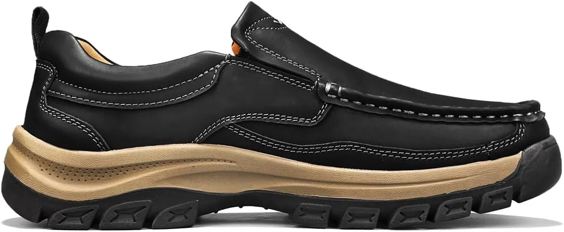 Men's Slip-On Loafers Casual Walking Shoes Comfort Leather Moccasin Style with Rugged Sole Work Office Dress Outdoor