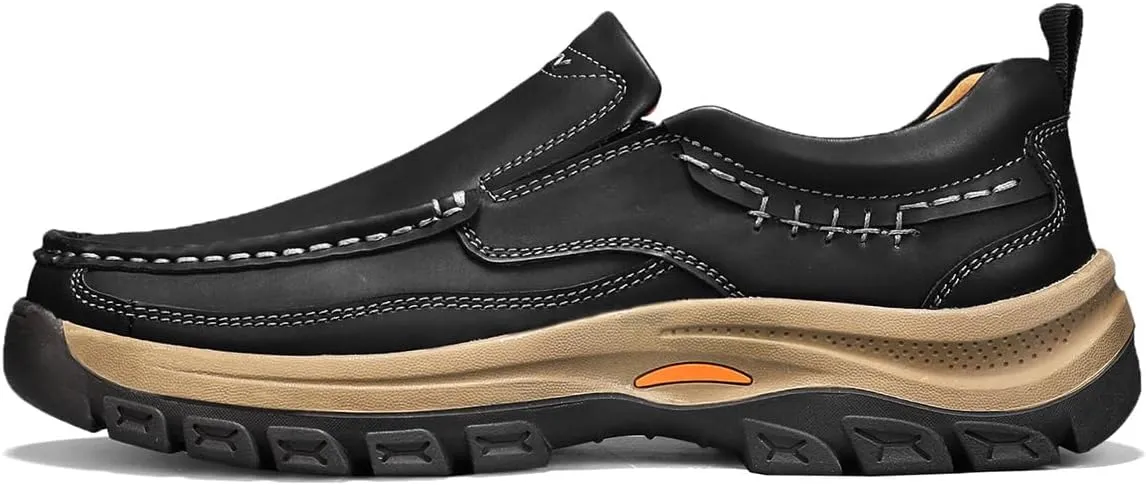 Men's Slip-On Loafers Casual Walking Shoes Comfort Leather Moccasin Style with Rugged Sole Work Office Dress Outdoor