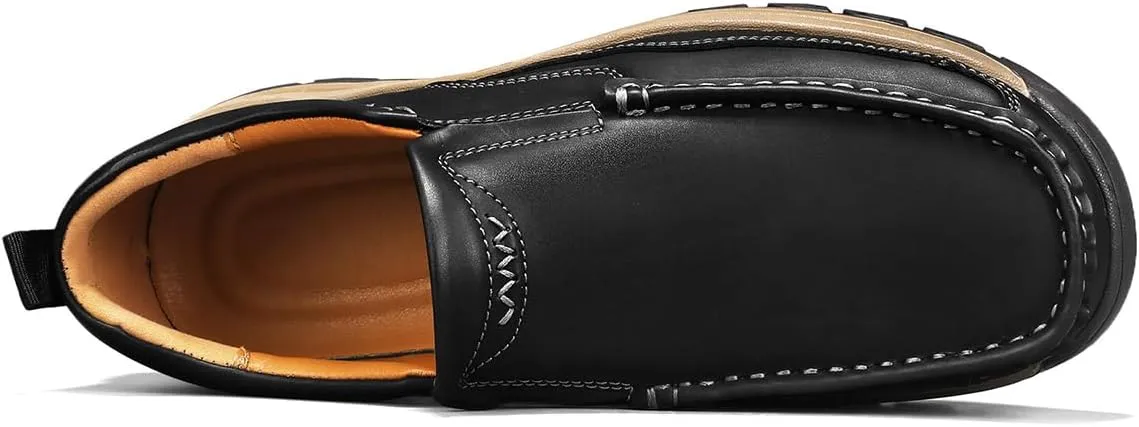 Men's Slip-On Loafers Casual Walking Shoes Comfort Leather Moccasin Style with Rugged Sole Work Office Dress Outdoor