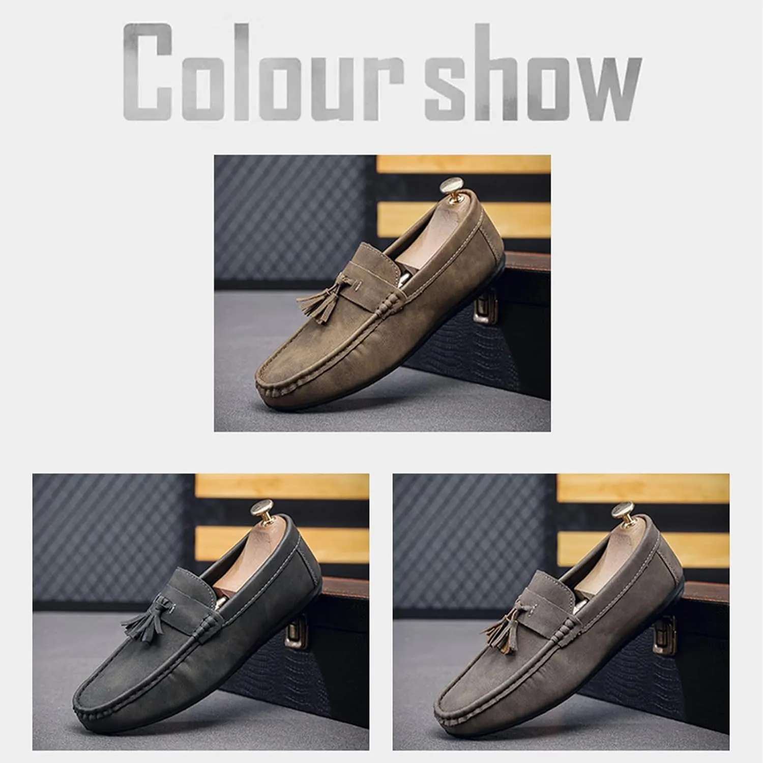 Men's Soft Leather Moccasin Boat Shoes Classic Tassel Low-Top Penny Shoes Comfortable Slip-On Non-Slip Walking Loafers