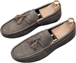 Men's Soft Leather Moccasin Boat Shoes Classic Tassel Low-Top Penny Shoes Comfortable Slip-On Non-Slip Walking Loafers
