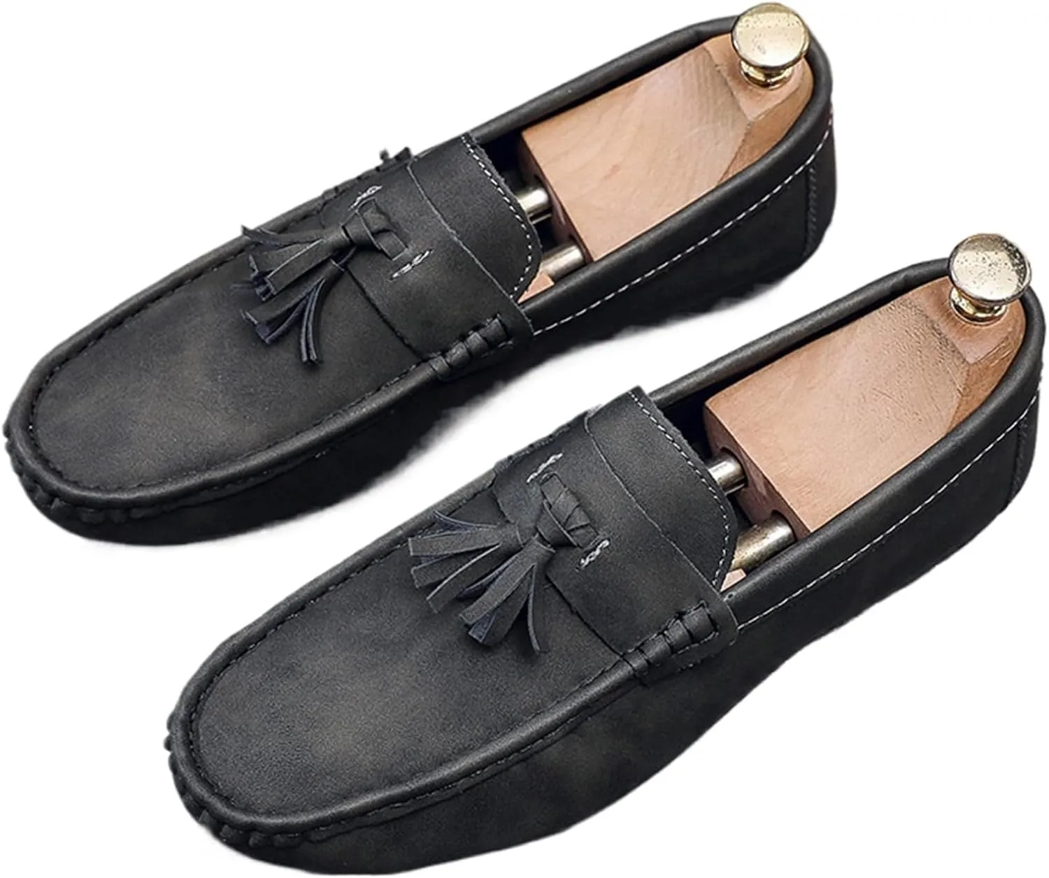 Men's Soft Leather Moccasin Boat Shoes Classic Tassel Low-Top Penny Shoes Comfortable Slip-On Non-Slip Walking Loafers
