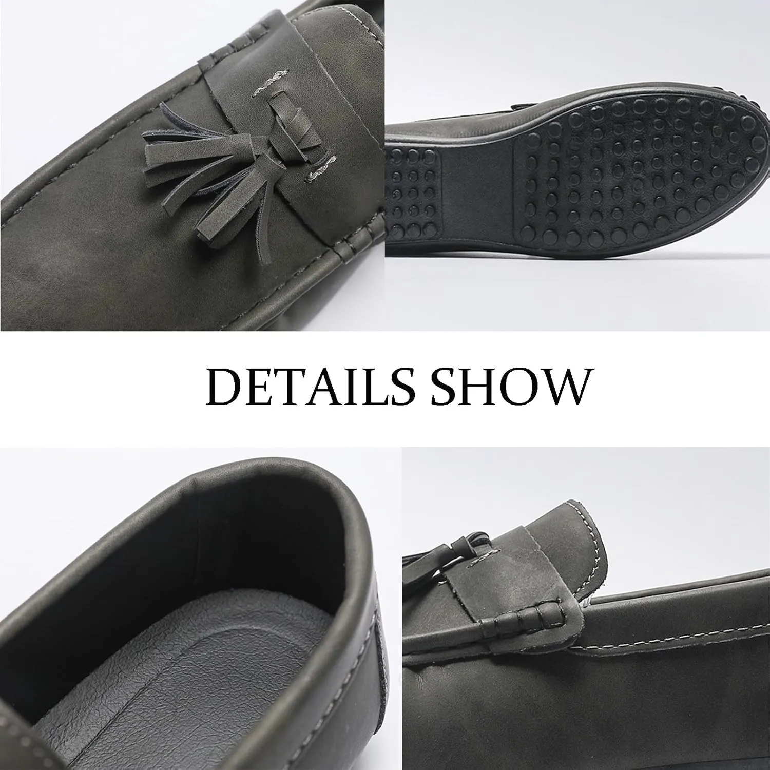 Men's Soft Leather Moccasin Boat Shoes Classic Tassel Low-Top Penny Shoes Comfortable Slip-On Non-Slip Walking Loafers