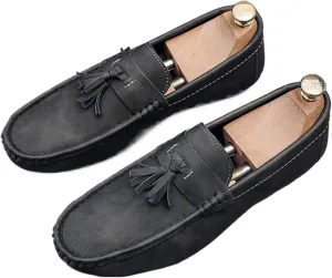 Men's Soft Leather Moccasin Boat Shoes Classic Tassel Low-Top Penny Shoes Comfortable Slip-On Non-Slip Walking Loafers