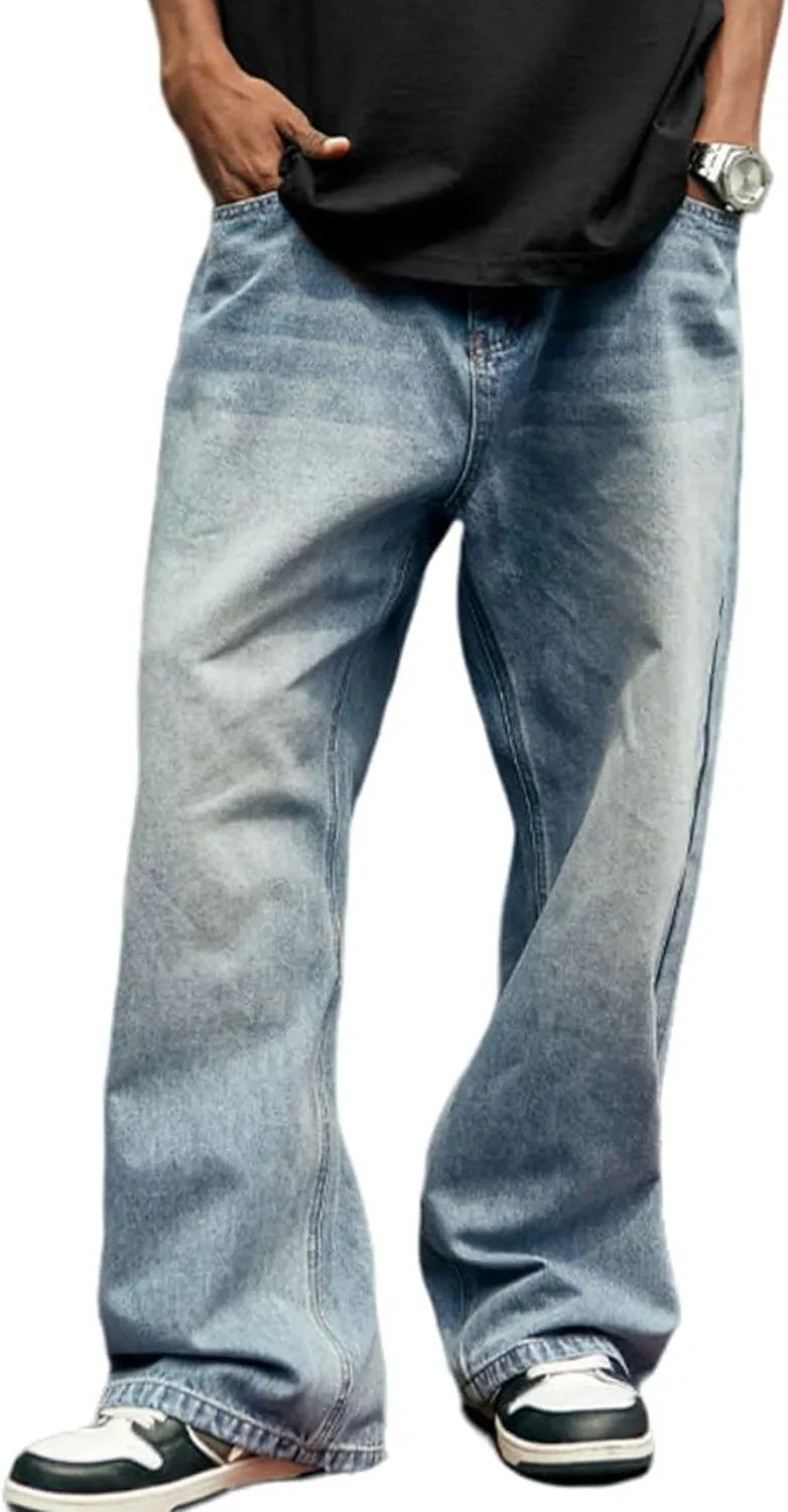 Mens Straight Leg Jeans Y2k Baggy Skater Jeans Joggers Vintage Denim Pants for Men