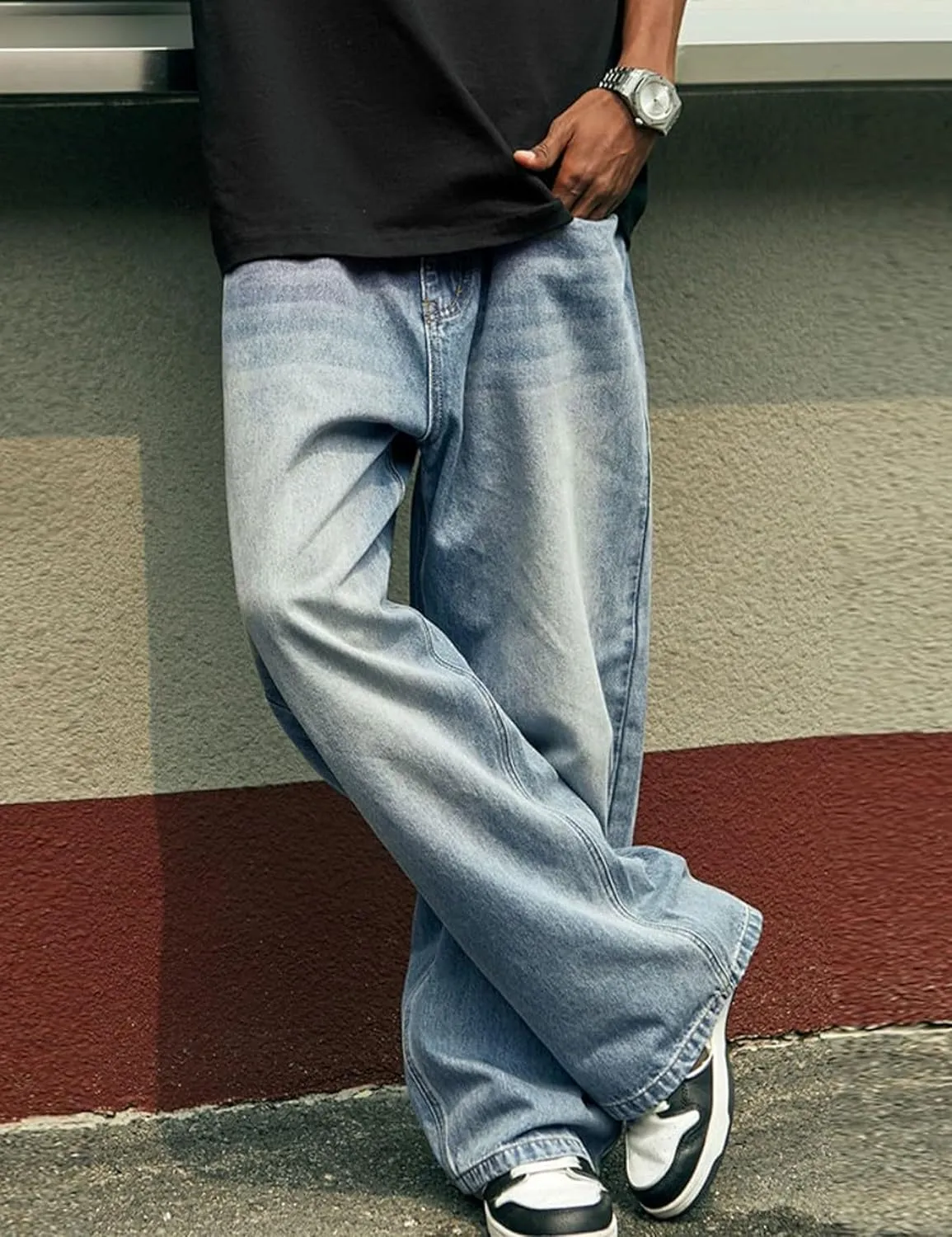 Mens Straight Leg Jeans Y2k Baggy Skater Jeans Joggers Vintage Denim Pants for Men
