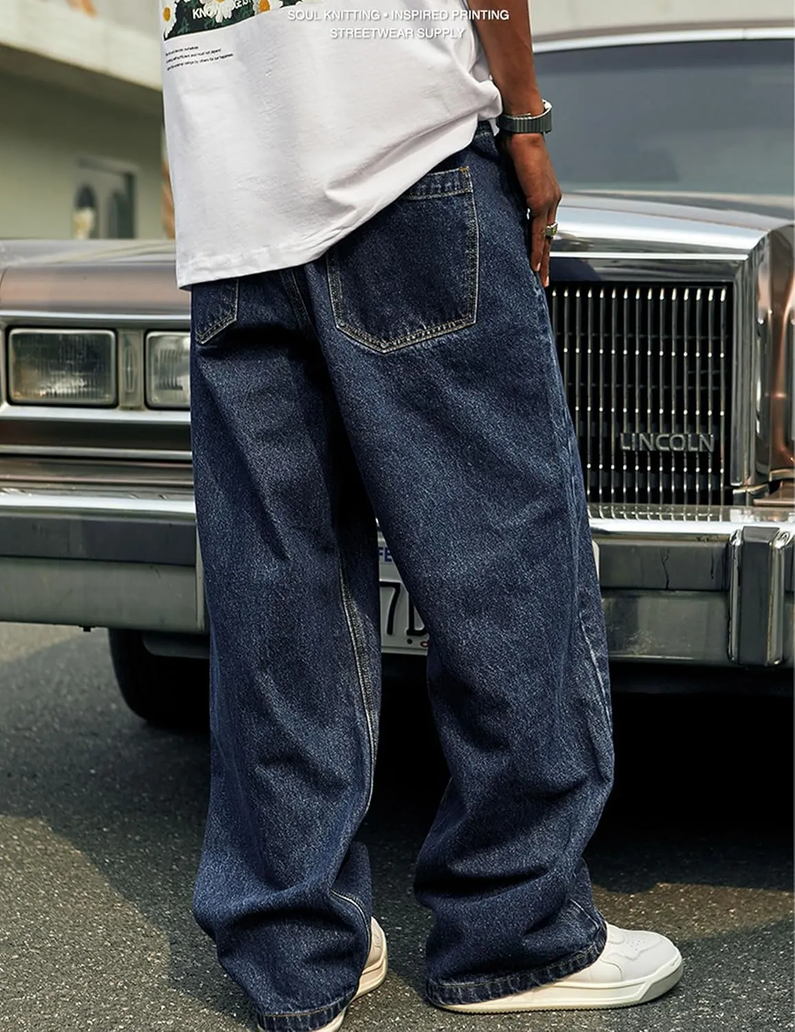 Mens Straight Leg Jeans Y2k Baggy Skater Jeans Joggers Vintage Denim Pants for Men