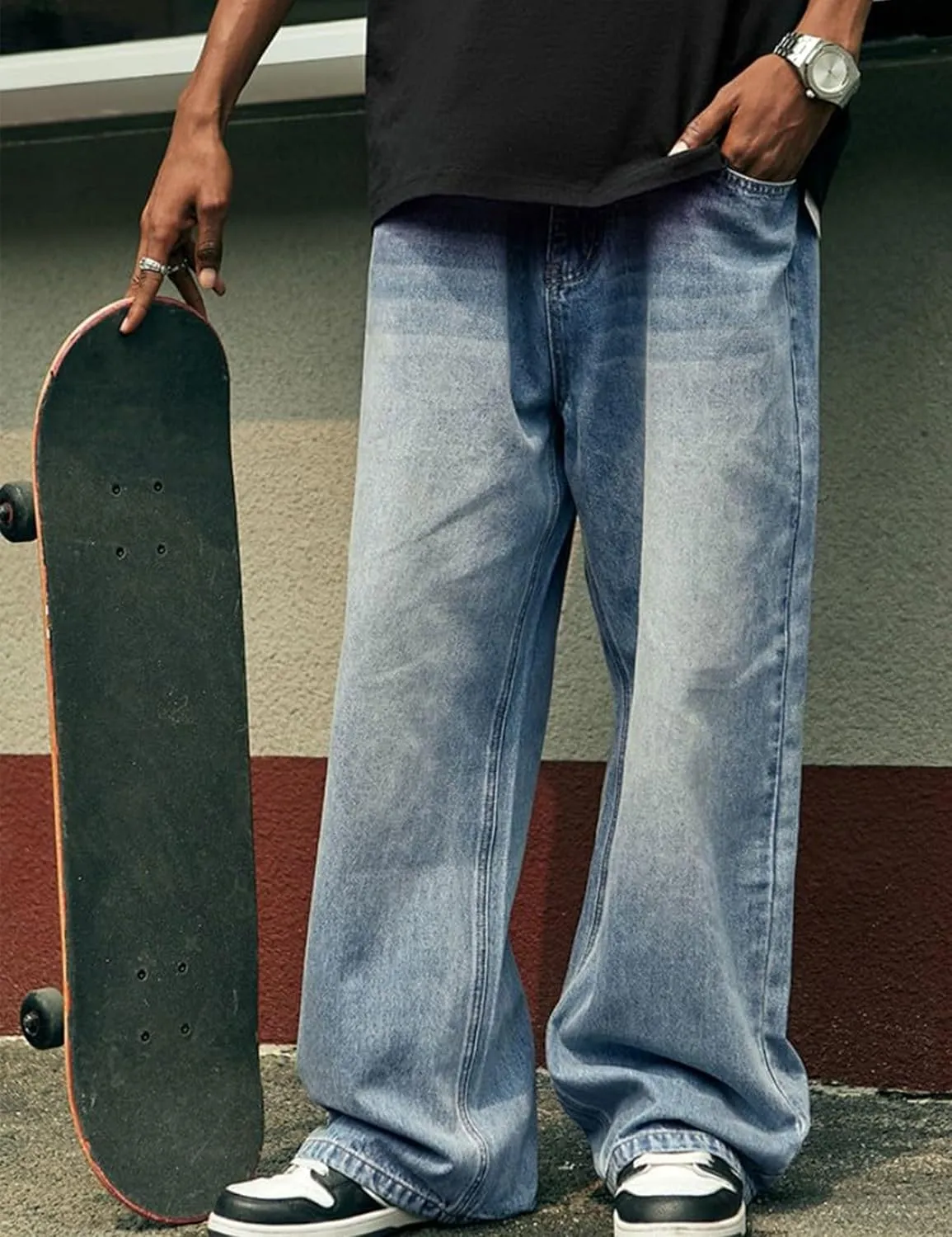 Mens Straight Leg Jeans Y2k Baggy Skater Jeans Joggers Vintage Denim Pants for Men