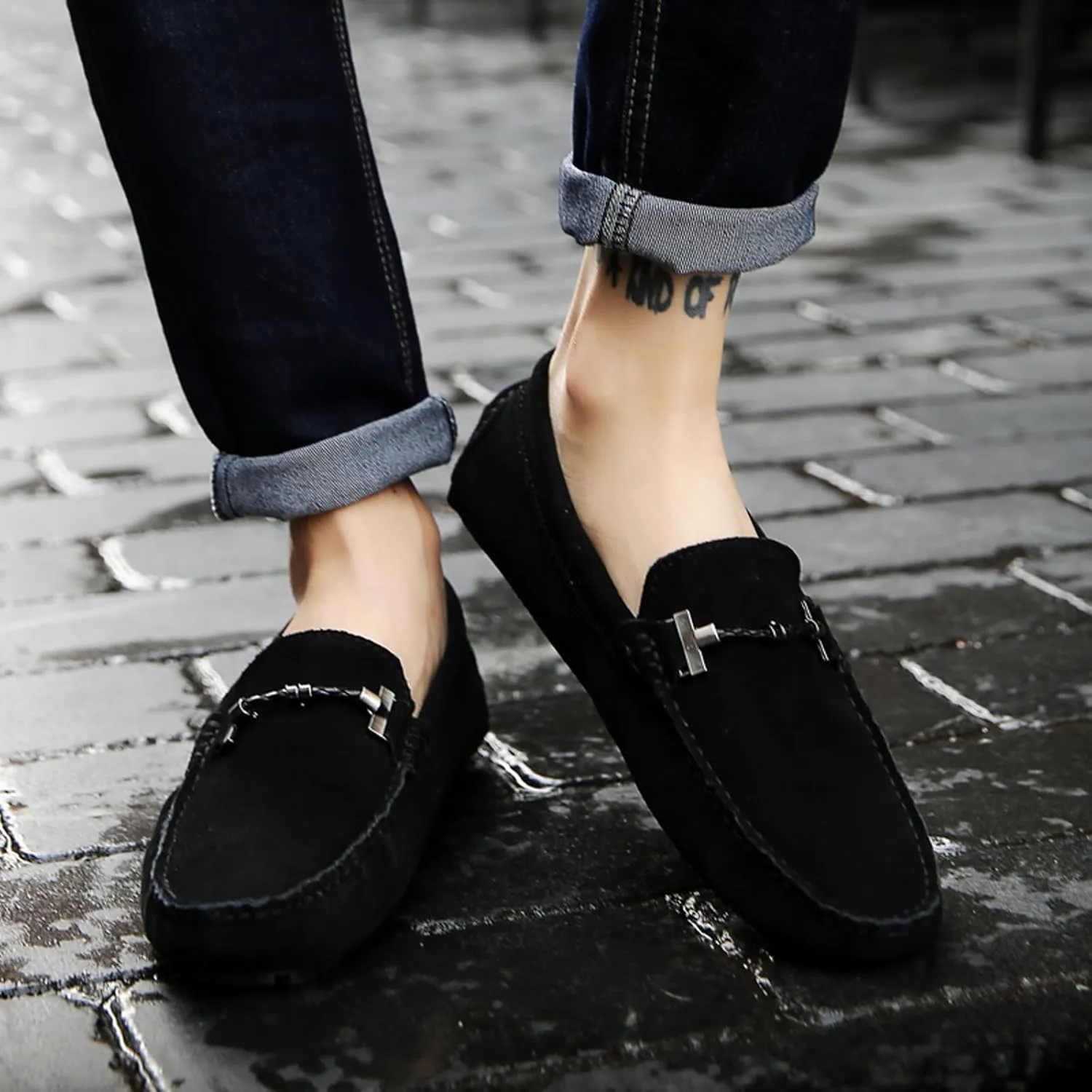 Men's Suede Leather Dress Loafers Slip On Casual Shoes Lightweight Soft Penny Loafers Driving Shoes Classic Moccasins