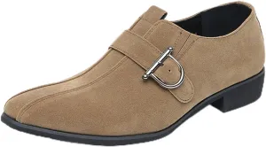Men's Suede Leather Oxford Monk Strap Dress Shoes Black Slip-On Loafers with Silver Buckle Business Classic Formal Loafer for Men
