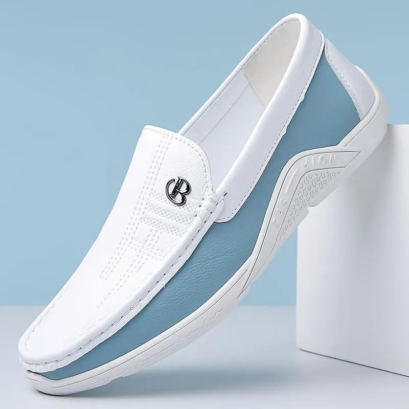 Men's Trendy Color Block Slip On Loafer Shoes, Comfy Non Slip Rubber Sole Casual Durable Walking Shoes, Men's Business Style Footwear
