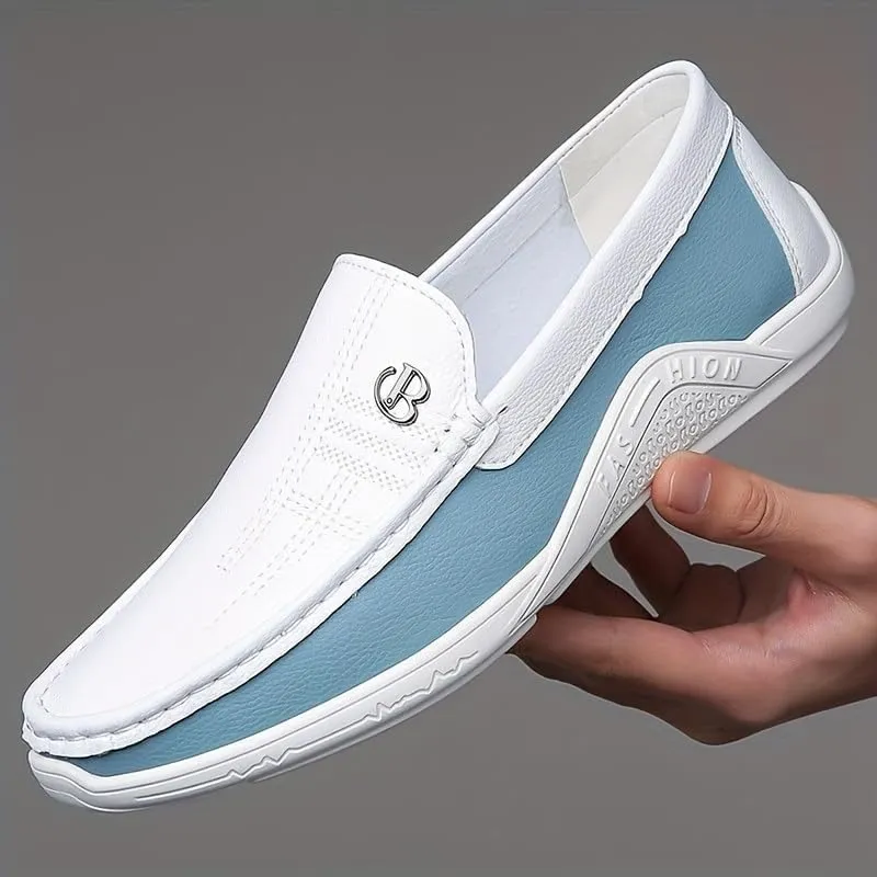 Men's Trendy Color Block Slip On Loafer Shoes, Comfy Non Slip Rubber Sole Casual Durable Walking Shoes, Men's Business Style Footwear