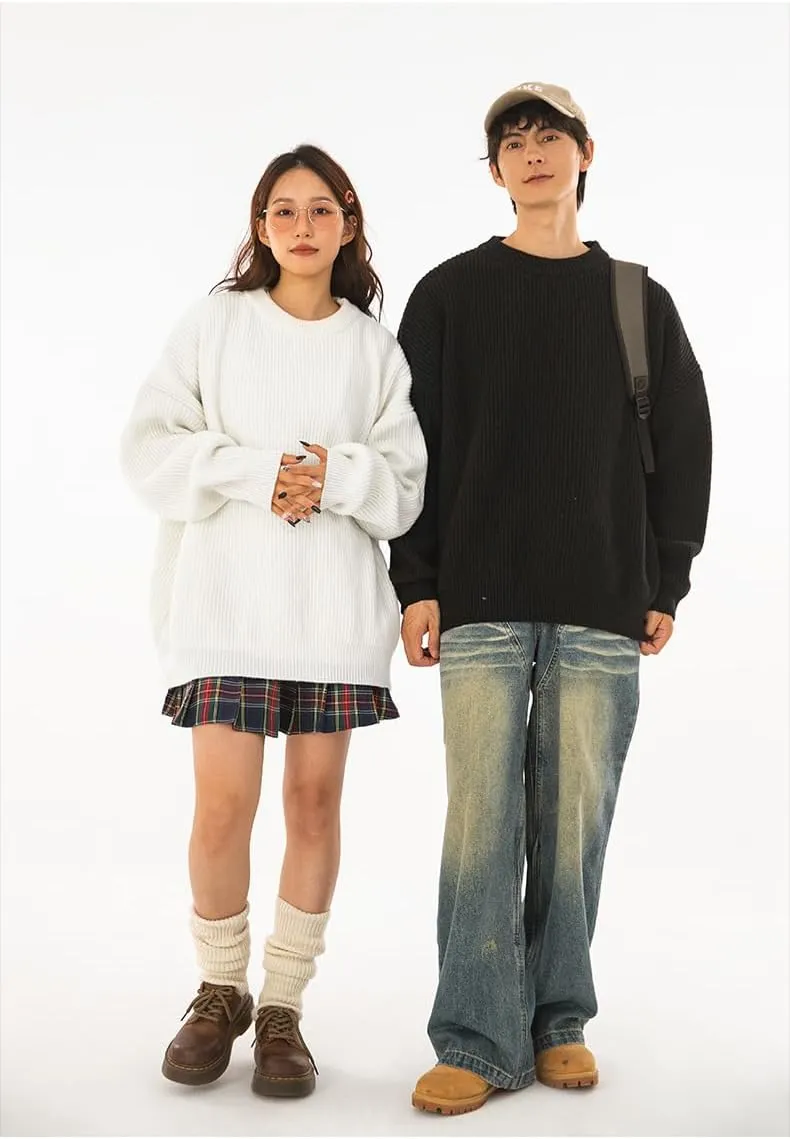Men's Vintage Grandpa Aesthetic Sweaters Crewneck Knitted Sweatshirt Pullovers Y2K Grunge Clothing Korean Streetwear