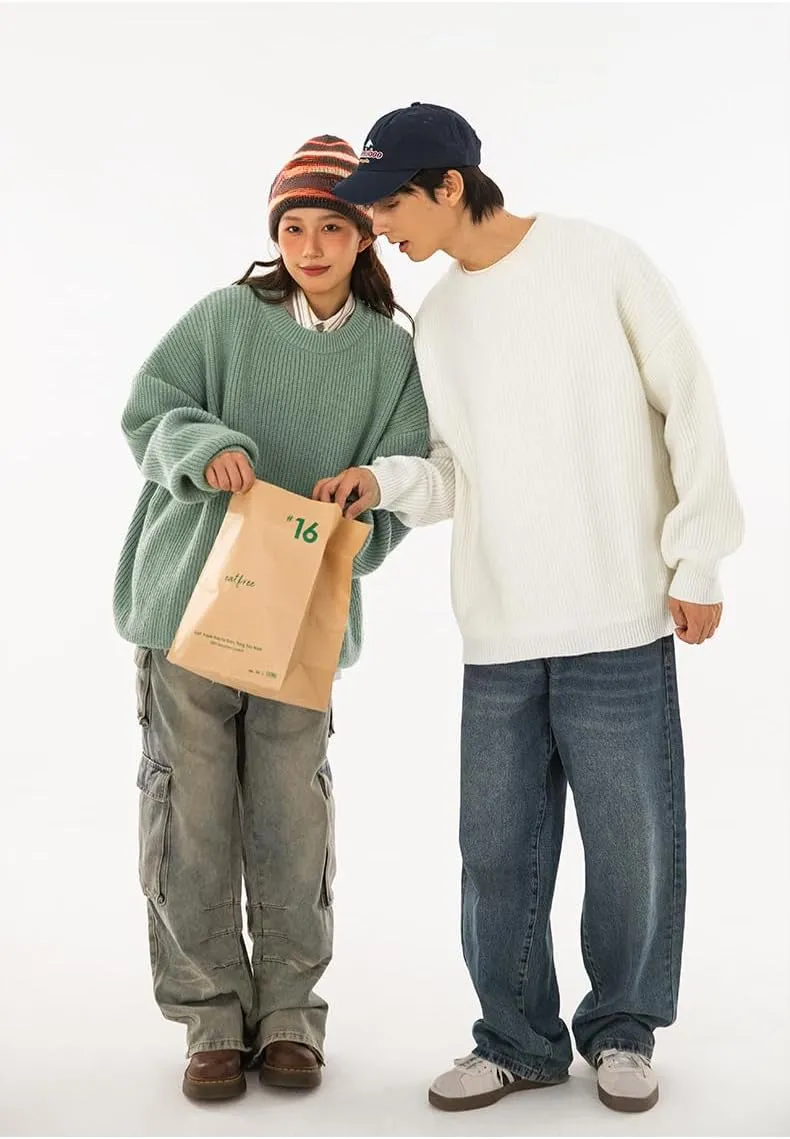 Men's Vintage Grandpa Aesthetic Sweaters Crewneck Knitted Sweatshirt Pullovers Y2K Grunge Clothing Korean Streetwear