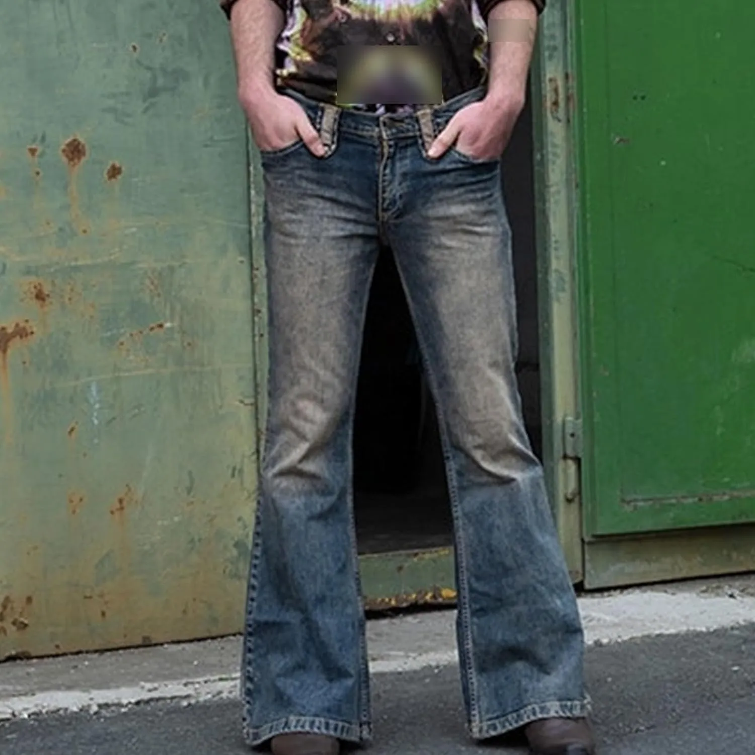 Mens Vintage Leg Disco Jeans Vintage Bell Bottom Men Denim Pants Stretch Retro Bell Flared 70s Jean Pants