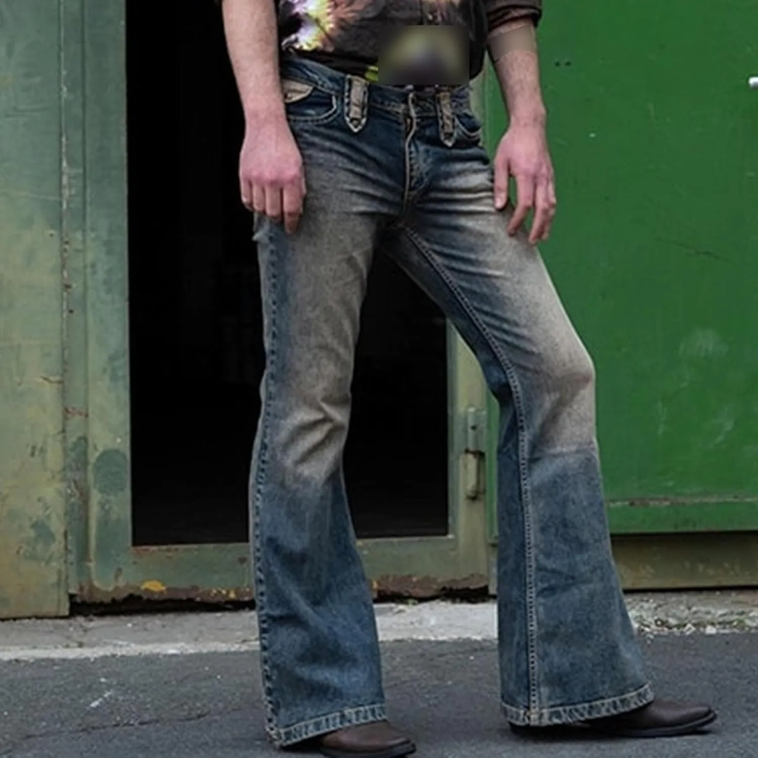 Mens Vintage Leg Disco Jeans Vintage Bell Bottom Men Denim Pants Stretch Retro Bell Flared 70s Jean Pants