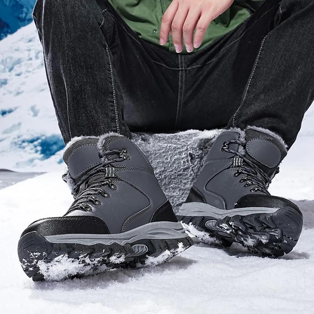 Men's Warm Winter Snow Boots for Hiking: Water Resistant Work Ankle Shoes for Outdoor - Non Slip Trekking Boot for Men