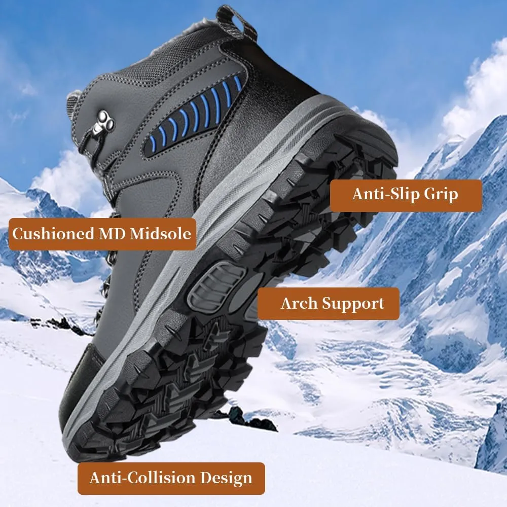 Men's Warm Winter Snow Boots for Hiking: Water Resistant Work Ankle Shoes for Outdoor - Non Slip Trekking Boot for Men
