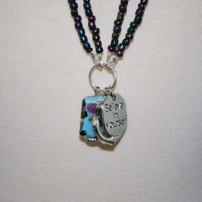 Metallic Beads with Lampwork Pendant Boho Necklace.
