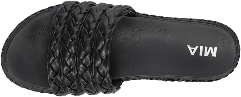 MIA Womens Bri Braided Platform Slide Casual Sandals Casual - Black