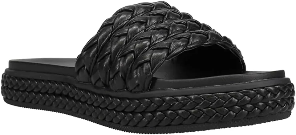MIA Womens Bri Braided Platform Slide Casual Sandals Casual - Black