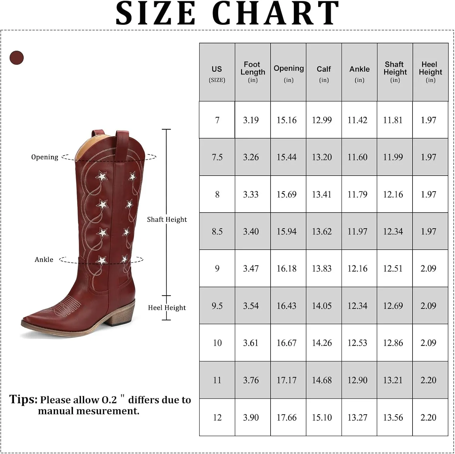 Mid Calf Cowgirl Boots with Stars Inlay Chunky Block Heels and Snip Toe Trend Shoes Stylish Embroidery Western Knee High Boots Cute Cowboy Boots For Ladies Casual Dressy Party