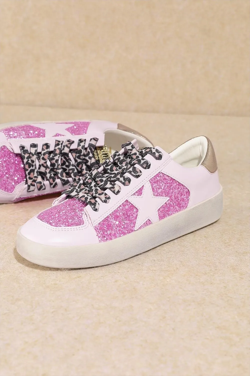 Mi.iM Alex Rubber Sole Lace-up Glitter Leather Star Sneakers